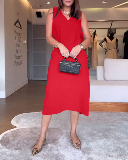 Solana V-Neck Split Hem Dress