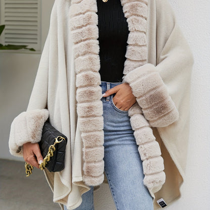 Faux Fur Trimmed Cape Wrap