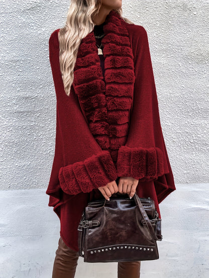 Faux Fur Trimmed Cape Wrap