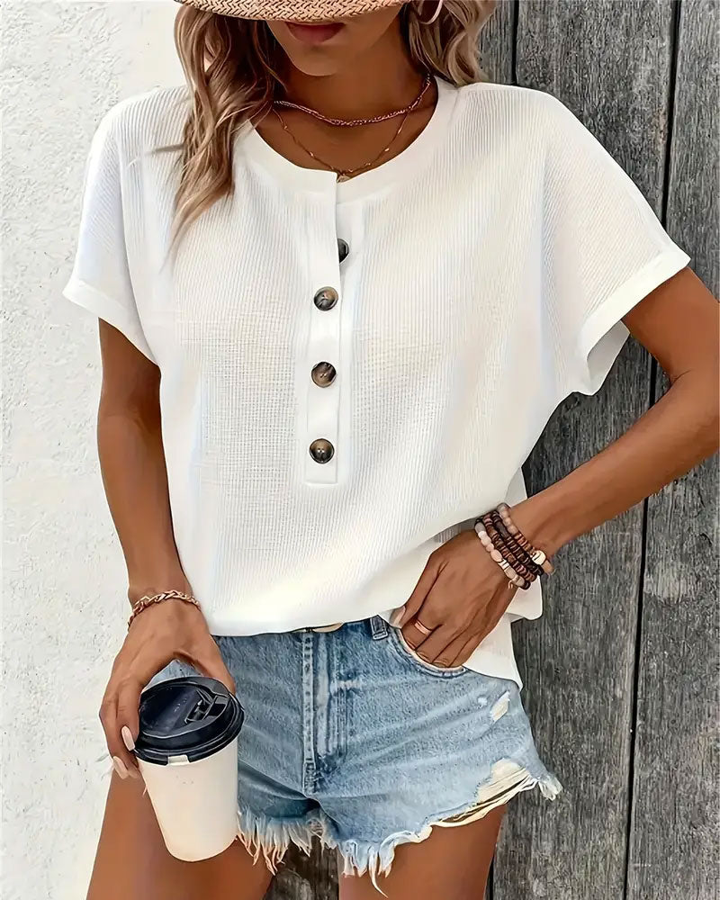 Buttoned Knit Comfort Tee