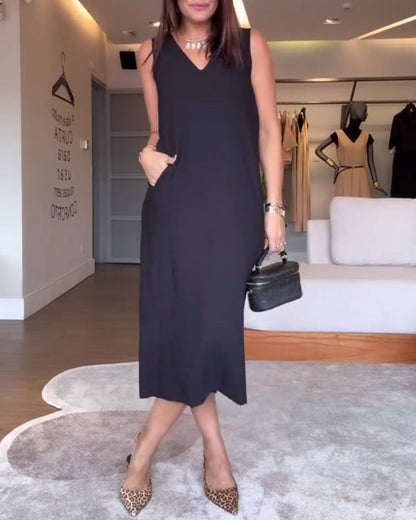 Solana V-Neck Split Hem Dress