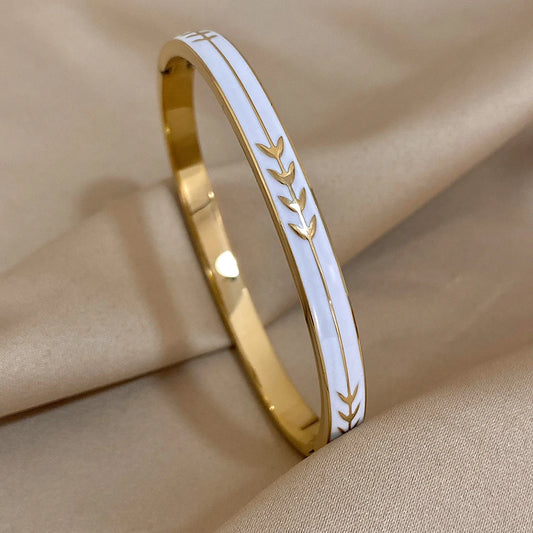 White Enamel Laurel Bangle
