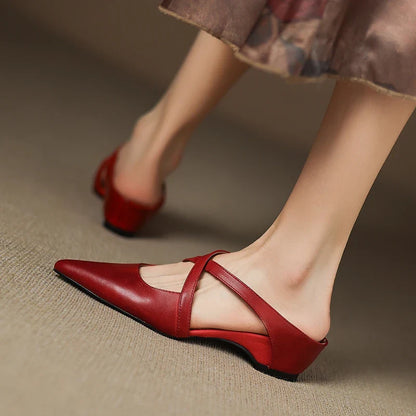 Rosalie Cross-Strap Leather Mules