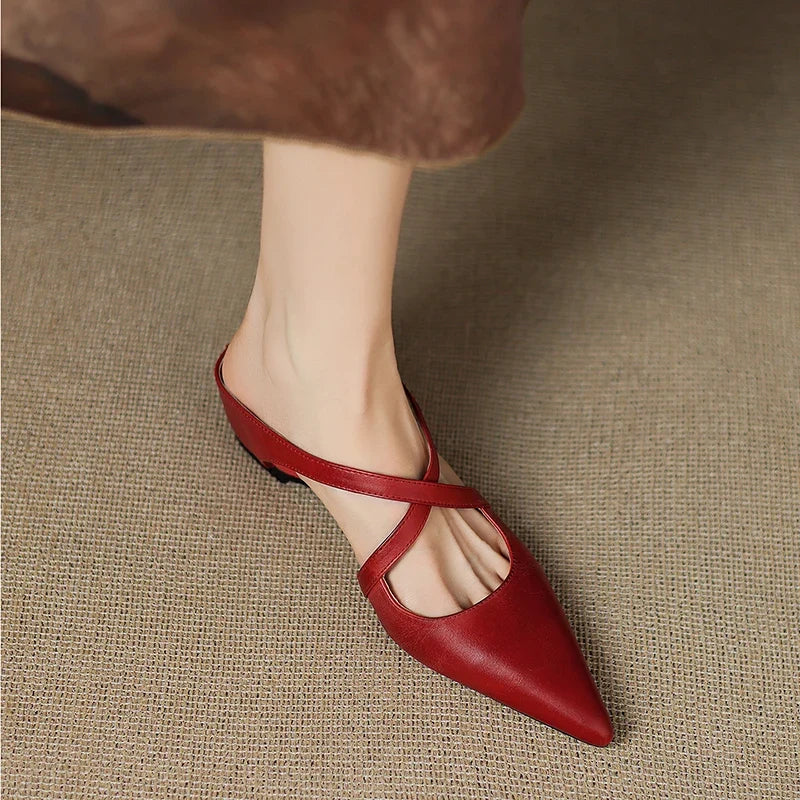 Rosalie Cross-Strap Leather Mules