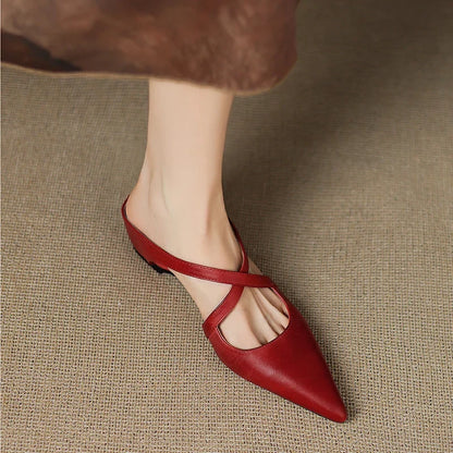 Rosalie Cross-Strap Leather Mules
