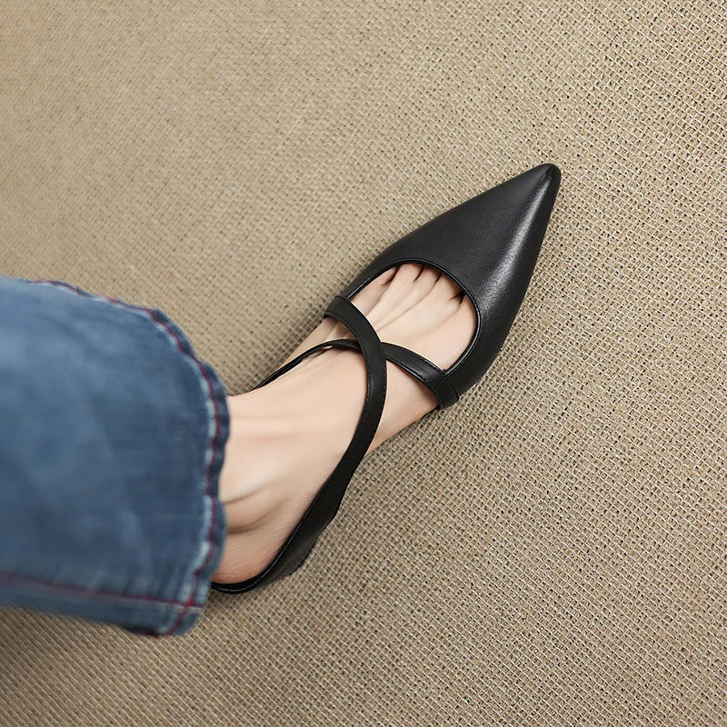 Rosalie Cross-Strap Leather Mules