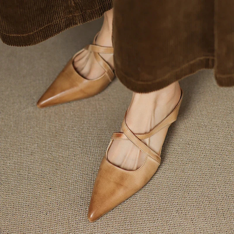Rosalie Cross-Strap Leather Mules