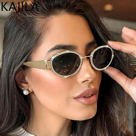 Gold Crystal Oval Sunglasses