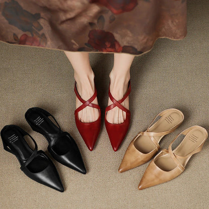 Rosalie Cross-Strap Leather Mules