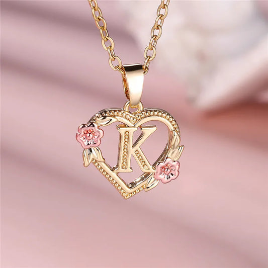 Letter Flower Pendant Necklace