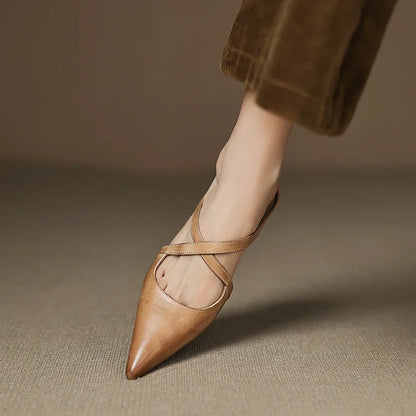 Rosalie Cross-Strap Leather Mules