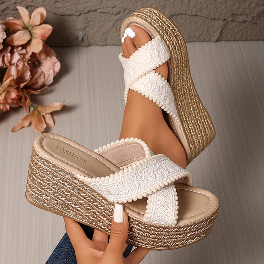 Boho Woven Platform Slides