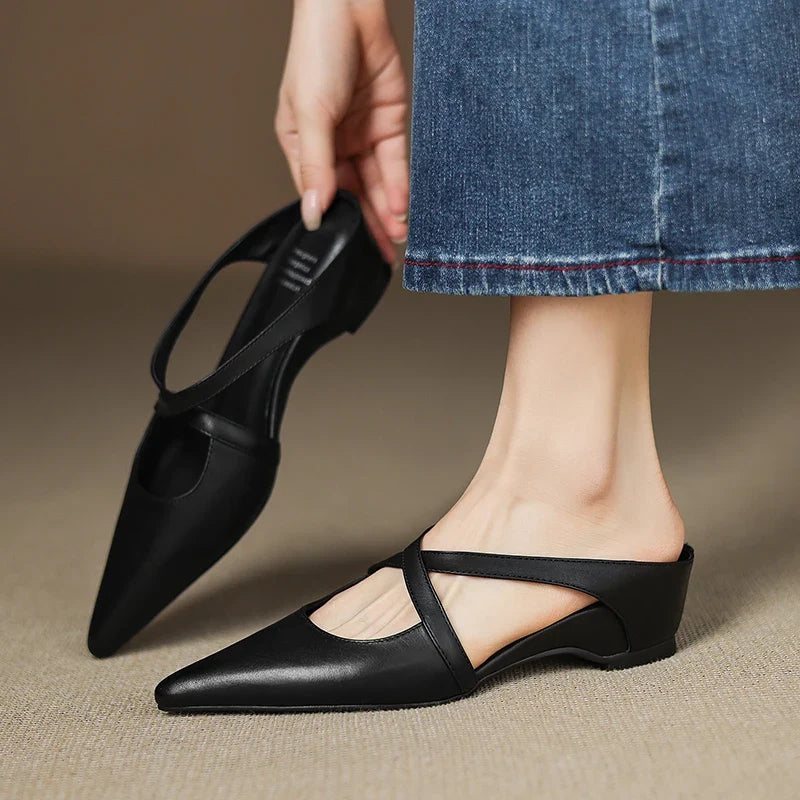 Rosalie Cross-Strap Leather Mules