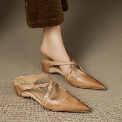 Rosalie Cross-Strap Leather Mules