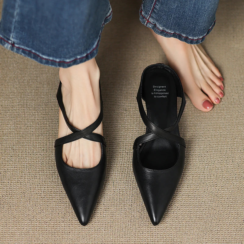 Rosalie Cross-Strap Leather Mules
