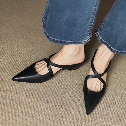 Rosalie Cross-Strap Leather Mules