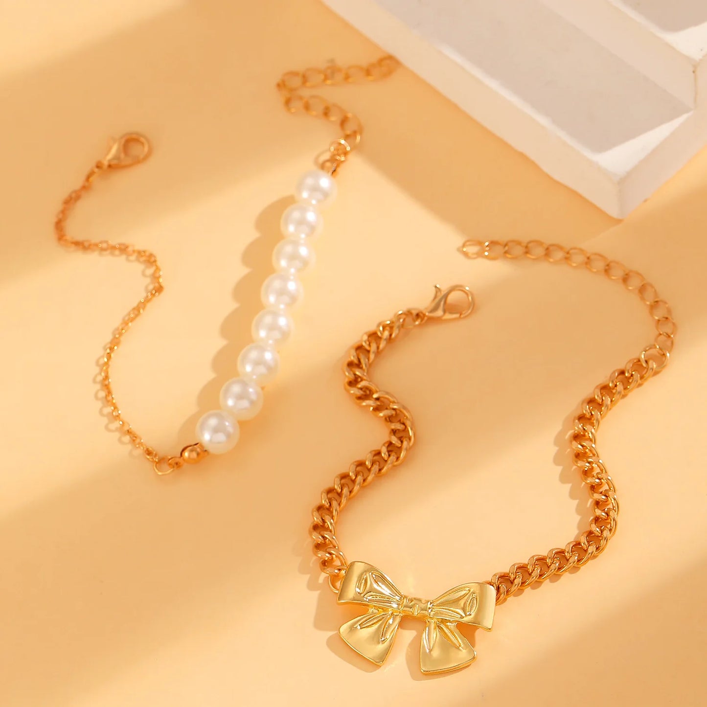 Pearl & Bow Charm Bracelet