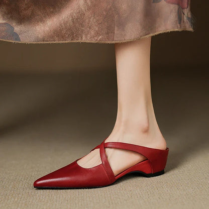 Rosalie Cross-Strap Leather Mules