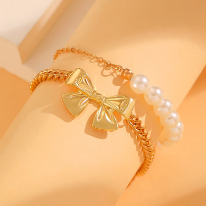 Pearl & Bow Charm Bracelet