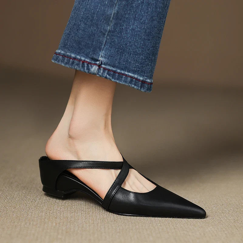 Rosalie Cross-Strap Leather Mules