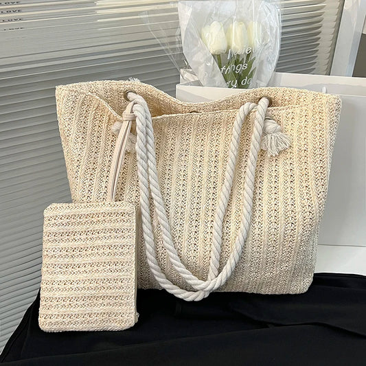 Rope Handle Knit Tote Set