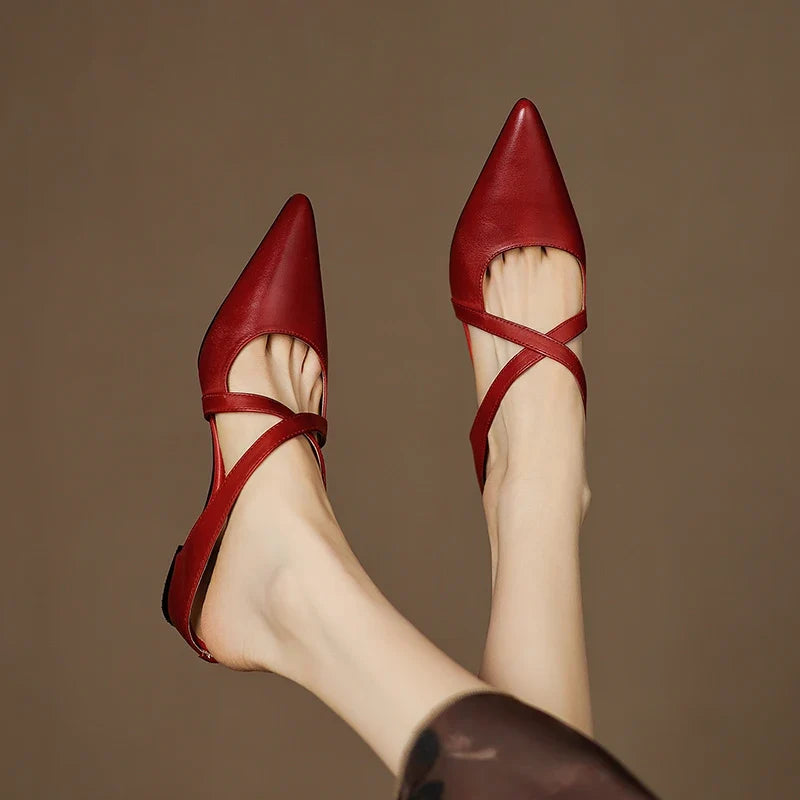 Rosalie Cross-Strap Leather Mules