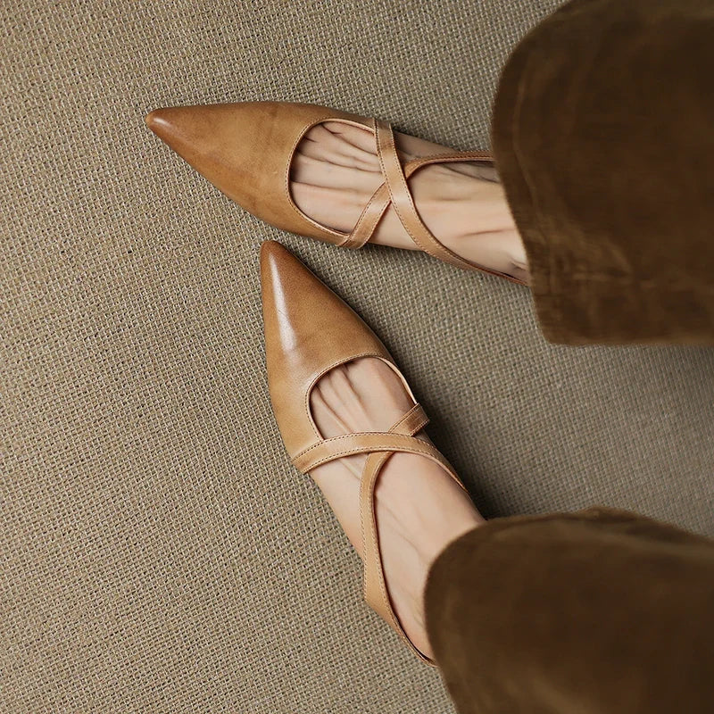 Rosalie Cross-Strap Leather Mules