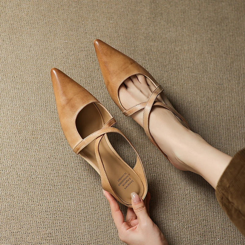 Rosalie Cross-Strap Leather Mules
