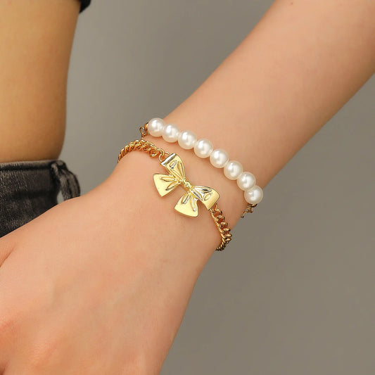 Pearl & Bow Charm Bracelet