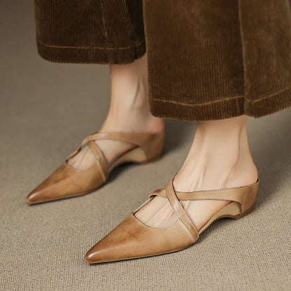 Rosalie Cross-Strap Leather Mules