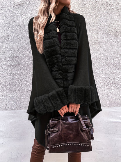 Faux Fur Trimmed Cape Wrap