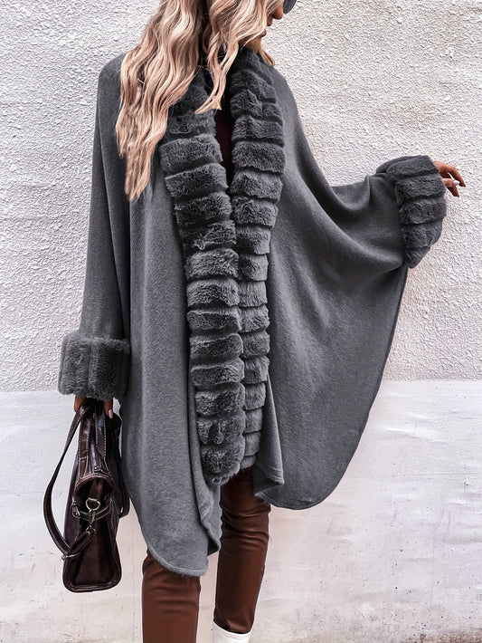 Faux Fur Trimmed Cape Wrap