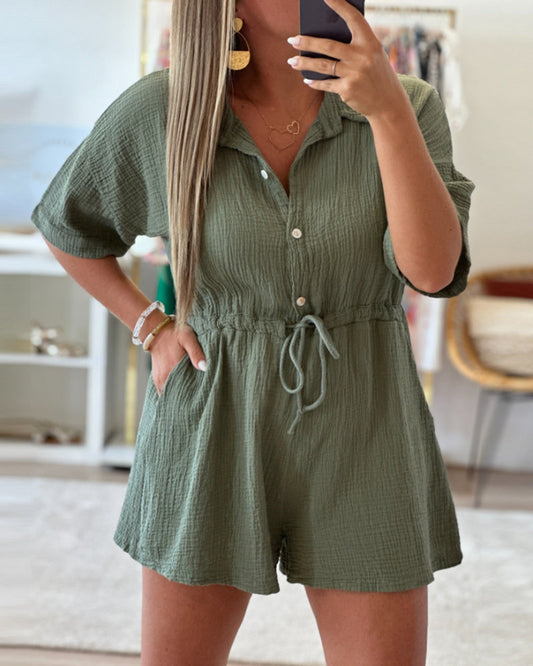 PleatEase Collared Jumpsuit