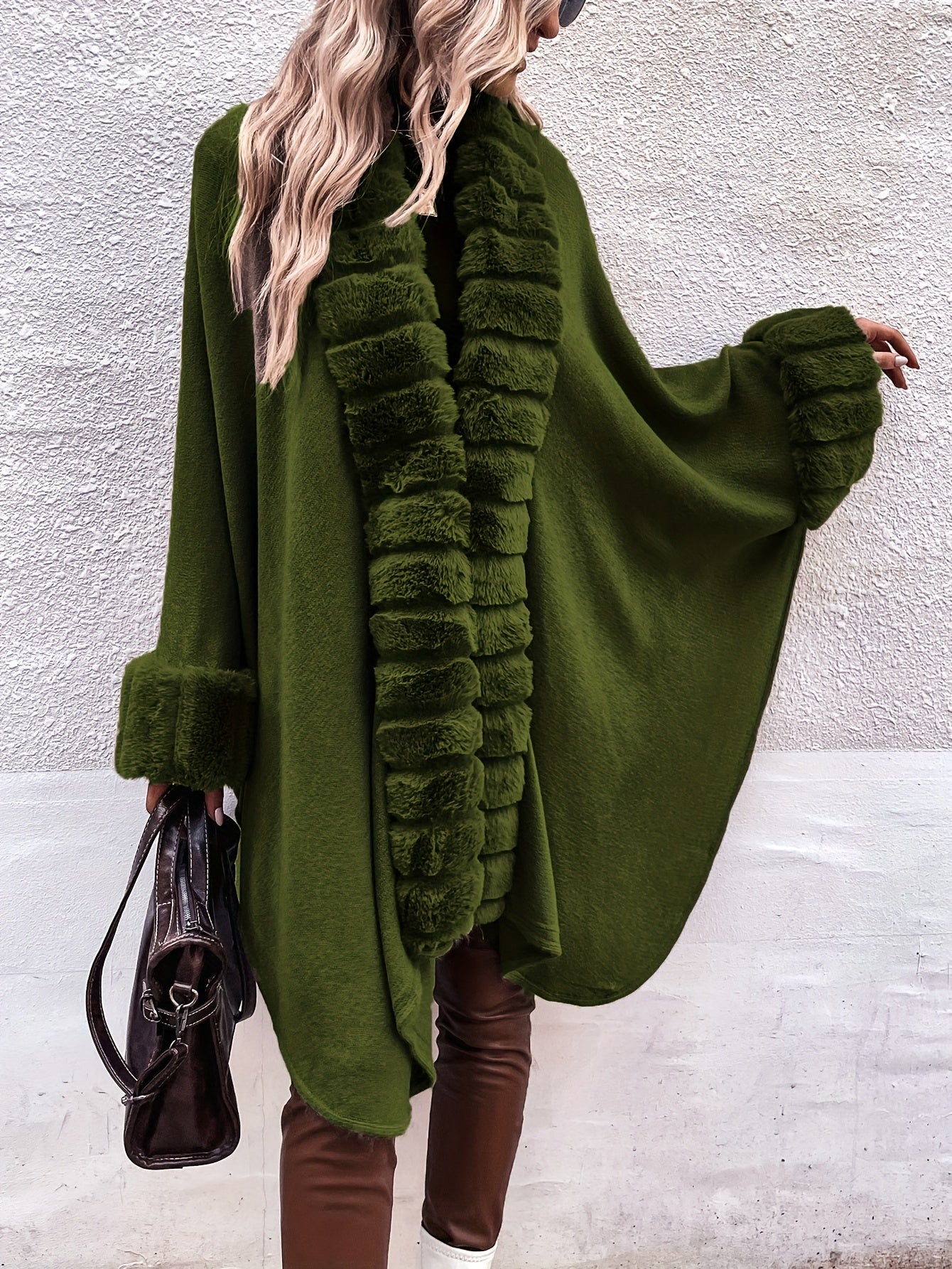 Faux Fur Trimmed Cape Wrap