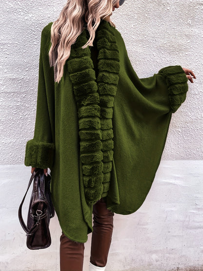 Faux Fur Trimmed Cape Wrap
