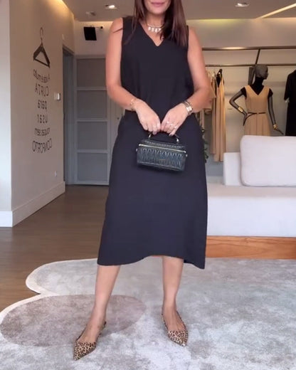 Solana V-Neck Split Hem Dress