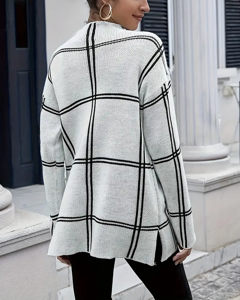 Split Collar Striped Sweater