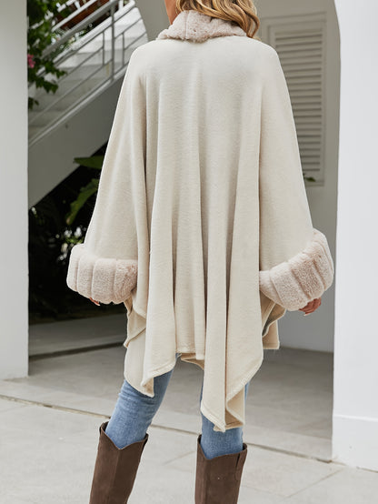 Faux Fur Trimmed Cape Wrap