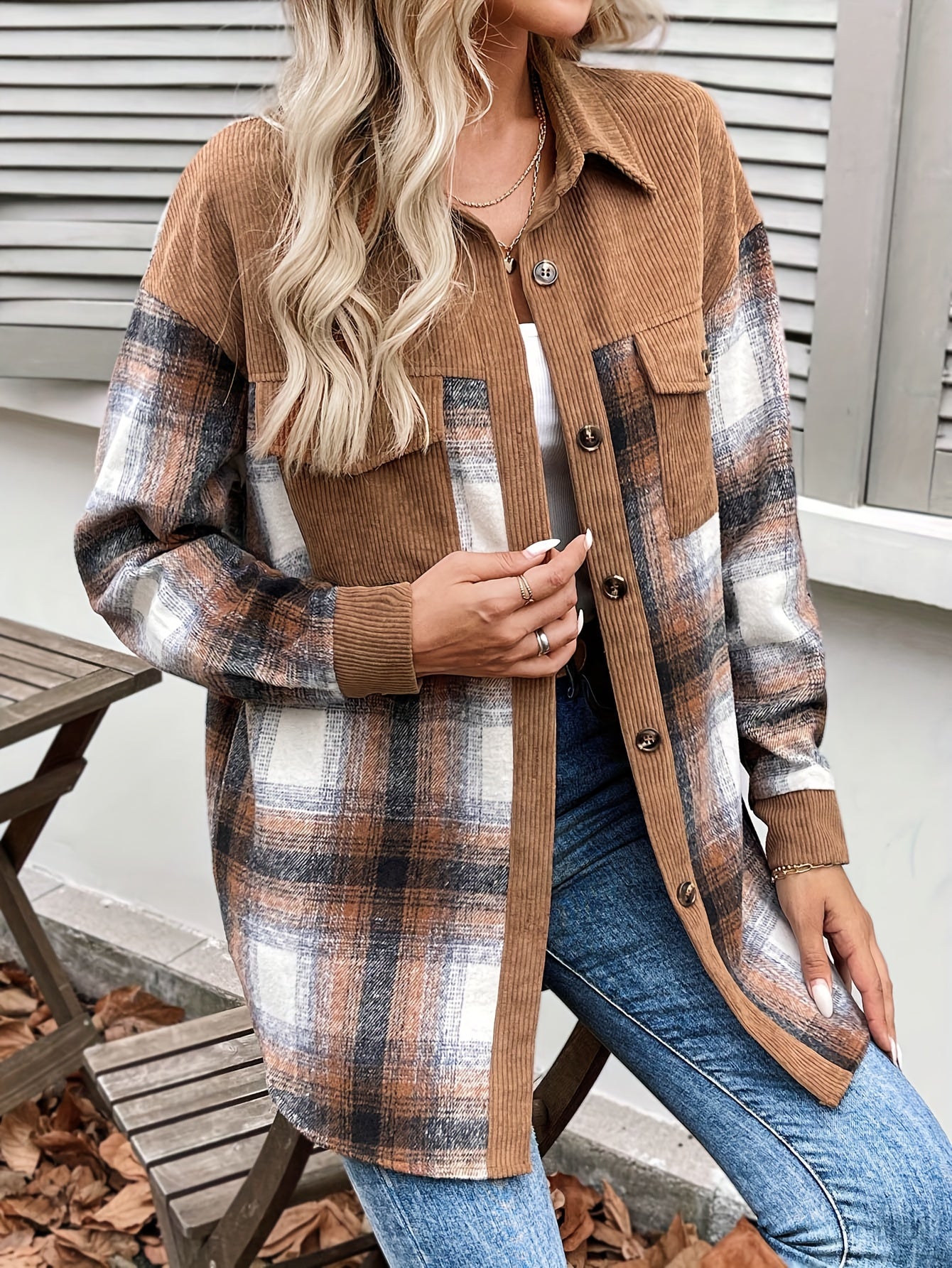 HARLOW CORDUROY PLAID SHACKET
