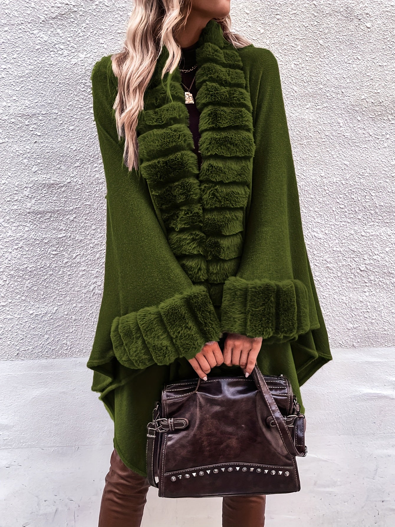 Faux Fur Trimmed Cape Wrap