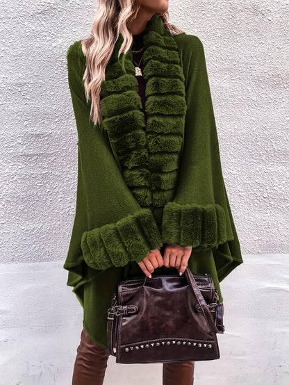 Faux Fur Trimmed Cape Wrap